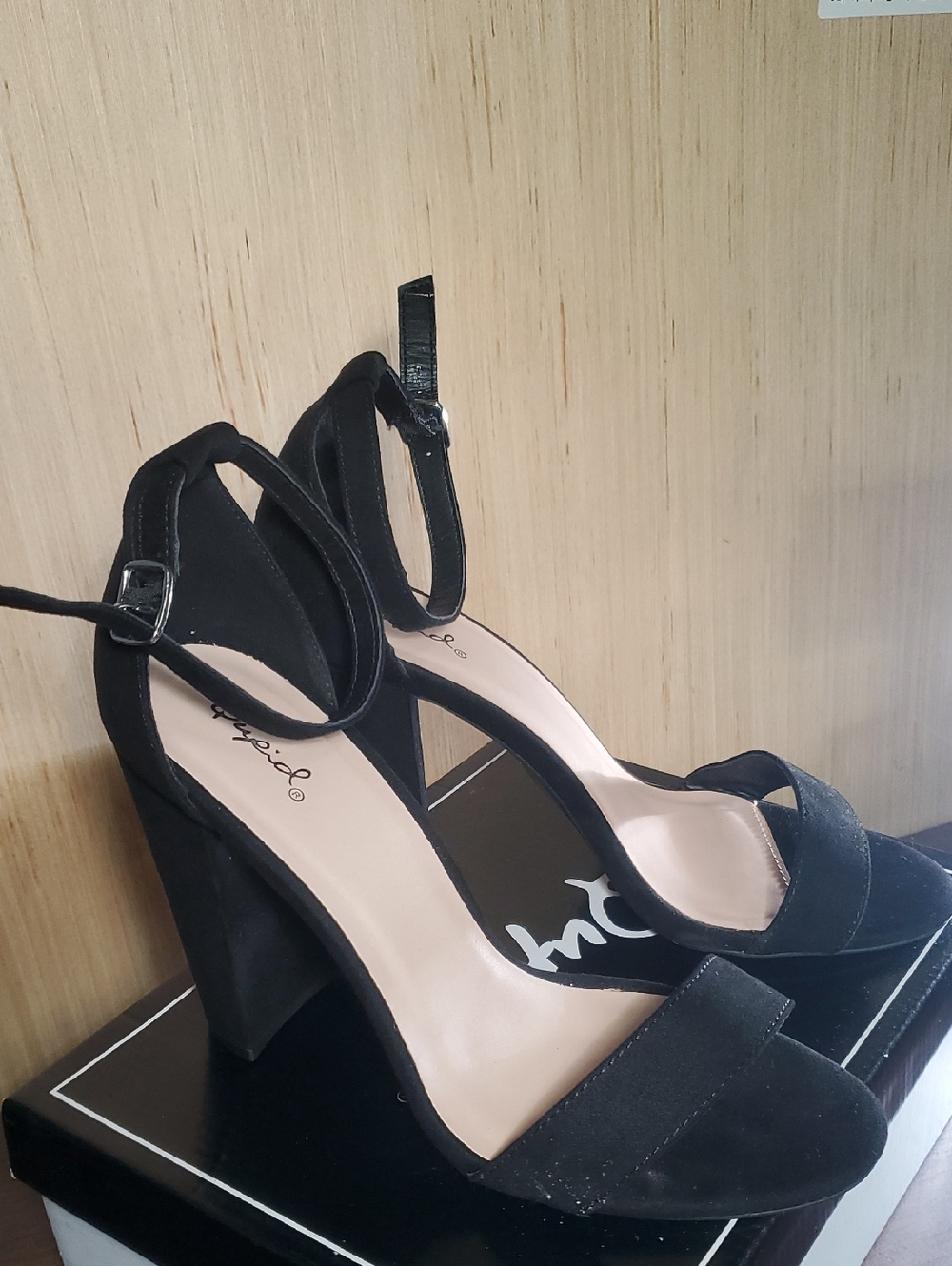 Classic Black Suede Ankle-Strap Block Heel Sandals - Women
